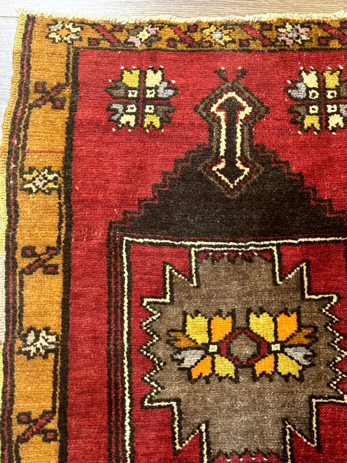 Turkish Yastik Rug 2x3, Geometric Medallion, Small Turkish Wool Rug, Red