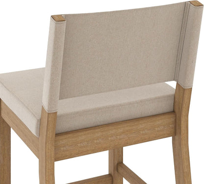 Bar Stool With Back Upholstered In Natural Flax Fabric