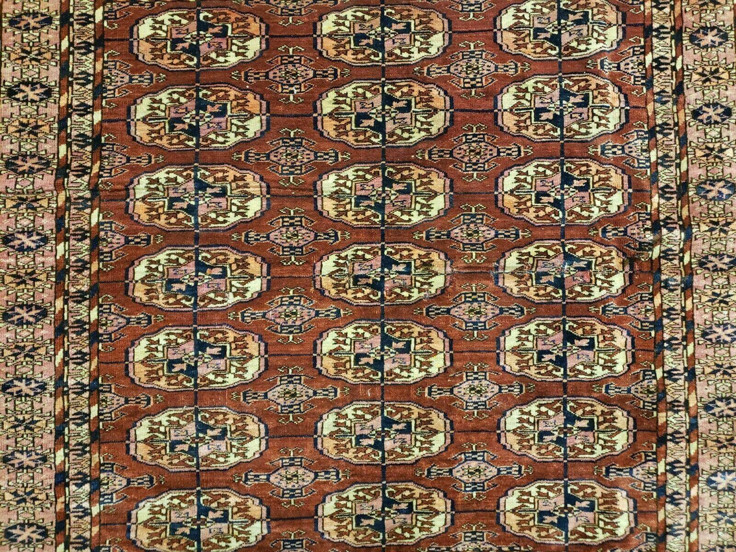 4' X 4' Antique Handmade Turkoman Bokhara Balouch Woven Wool Rug Brick Red Nice