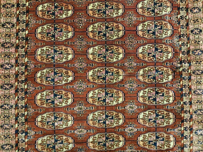 4' X 4' Antique Handmade Turkoman Bokhara Balouch Woven Wool Rug Brick Red Nice