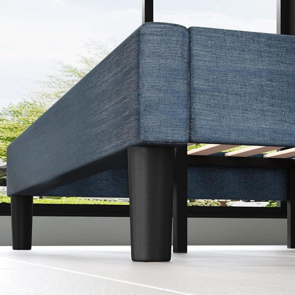 Omkaram Navy Upholstered Platform Bed Frame No Box Spring