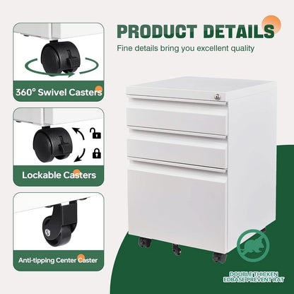 3 Drawer Mobile File Cabinet With Lock Under Desk Filing Cabinet For Home Office