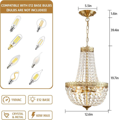 Antique Brass Crystal Chandelier Four Light Pendant