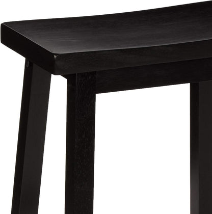 Solid Wood Saddle Bar Stool Counter Height Set 2 Black 24In