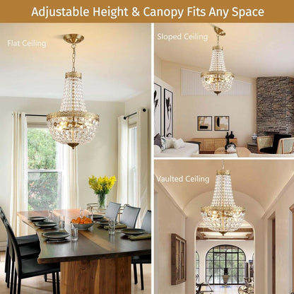 Antique Brass Crystal Chandelier Four Light Pendant