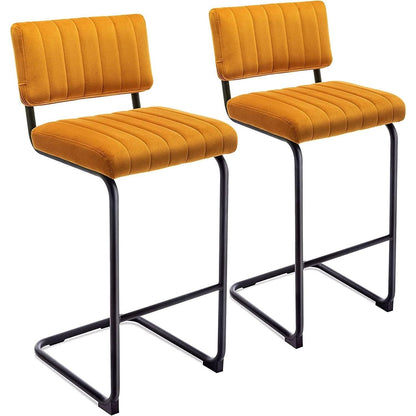 Velvet Bar Height Stools Orange Cantilever Set of 2