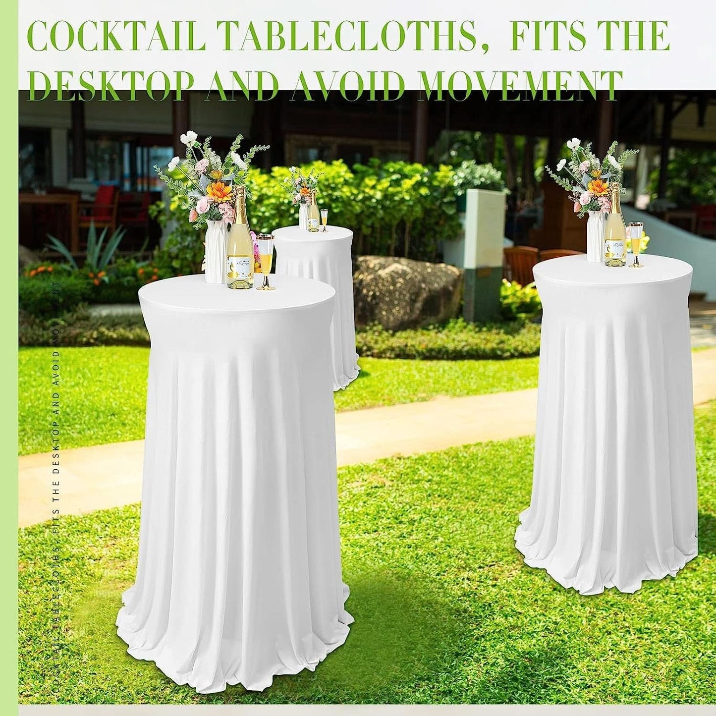 White Spandex Cocktail Tablecloths 32 Inch Round Pack Of 4