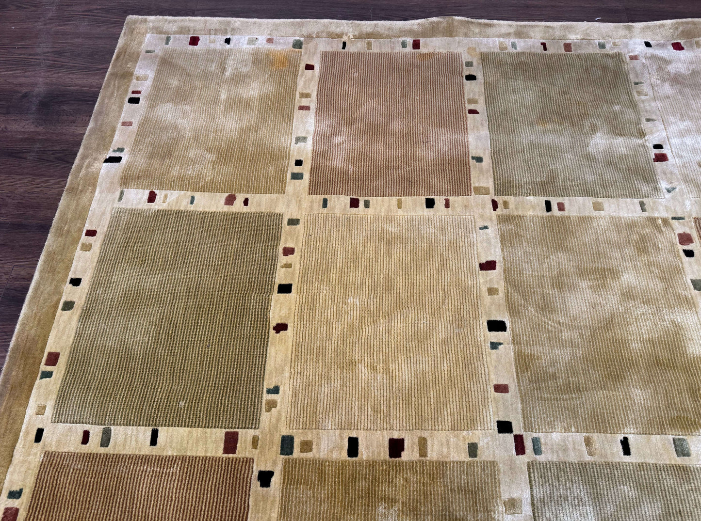 Large Wool Rug 10x13, Panel Design, Modern Contemporary Carpet