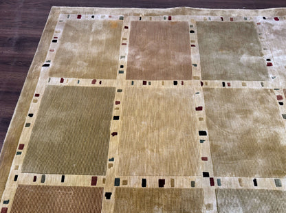 Large Wool Rug 10x13, Panel Design, Modern Contemporary Carpet