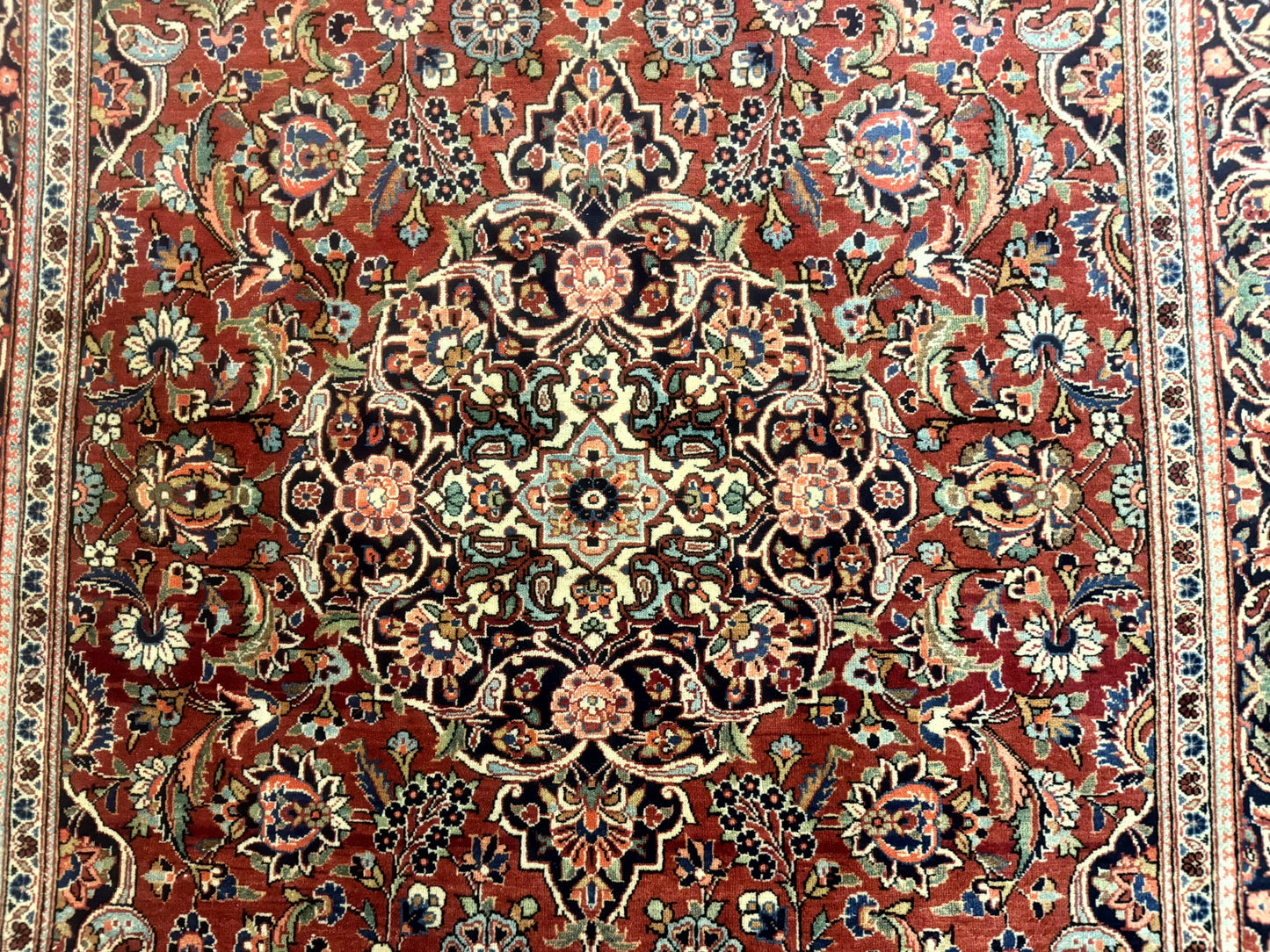Persian Kashan Rug 4x7, Red, Floral Medallion, Vintage, Wool