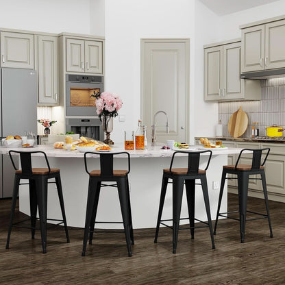 30 Inch Bar Stools Set Of 4 Matte Black Wood Seat With Back