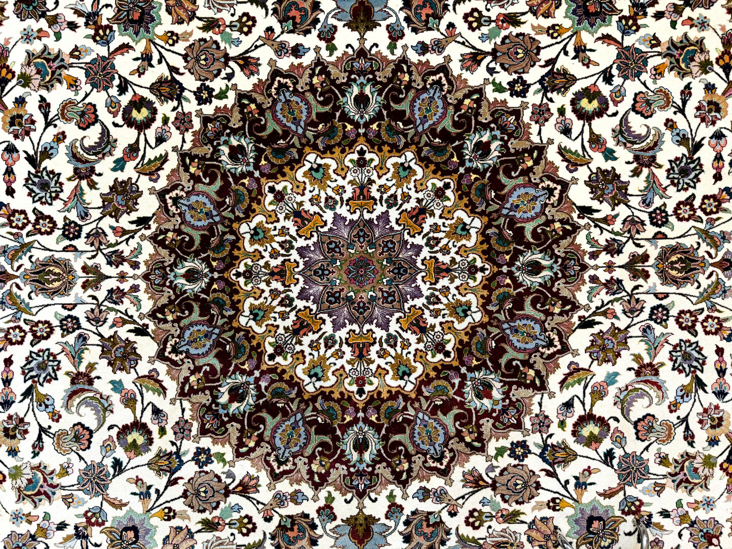 Persian Tabriz Rug 8x11, Floral Medallion Traditional Area Rug, Fine 300 KPSI, Ivory Maroon