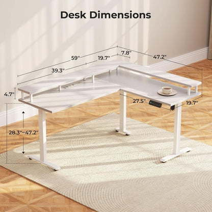 Electric L Shaped Standing Desk 59 Inch With Power Outlets