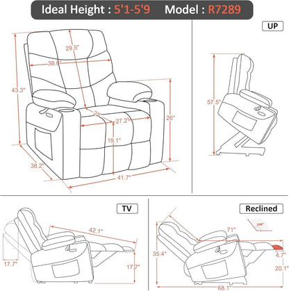Power Lift Recliner Dark Brown Extended Footrest Chair