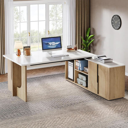 Premium White Engineered Wood Corner Desk 74.8 Inches