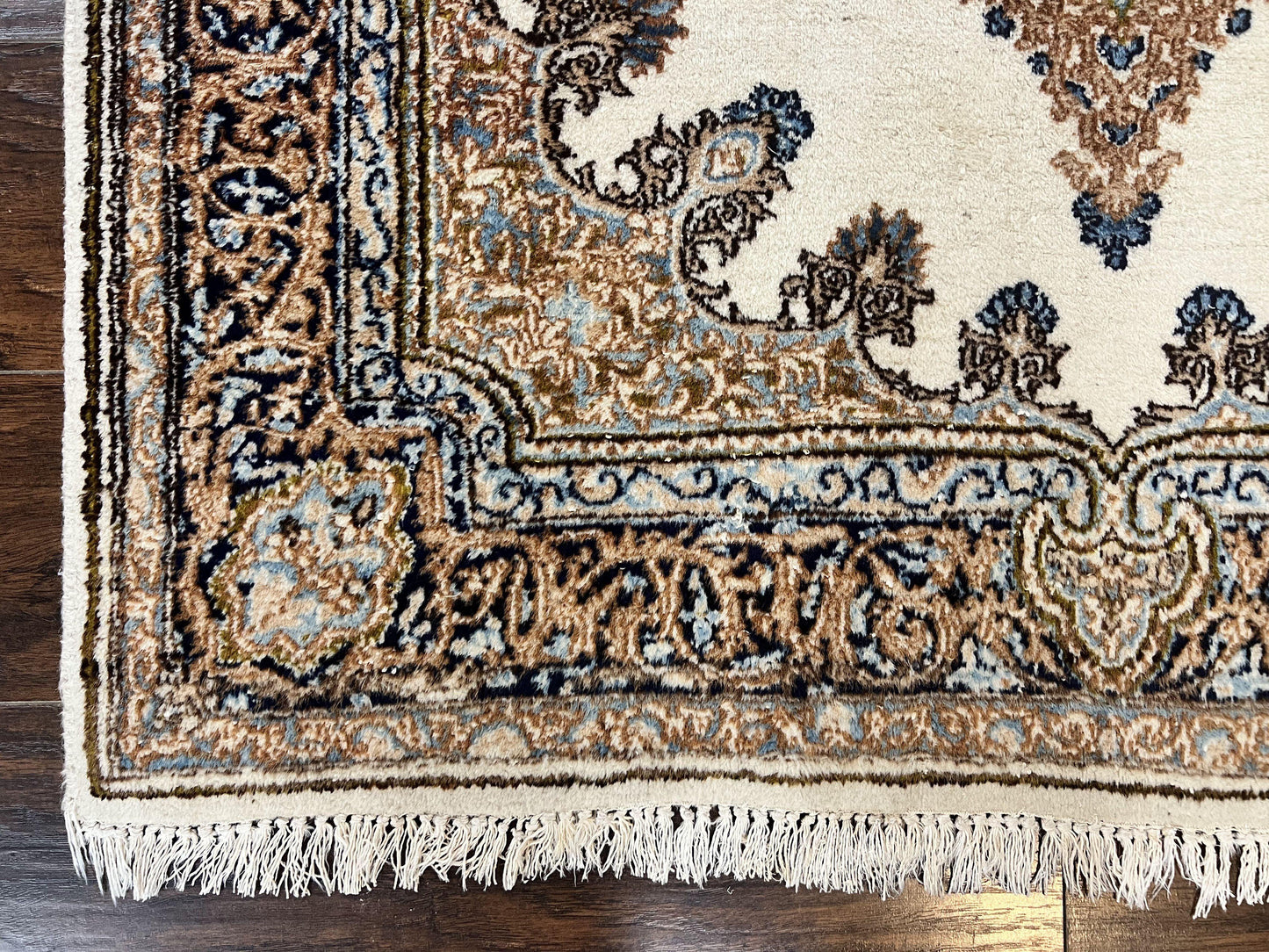 Square Persian Kirman Rug 4x4, Semi Open Field, Handmade