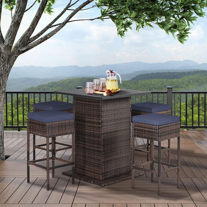 5 Piece Outdoor Bar Set Navy Blue Bar Height Table Storage