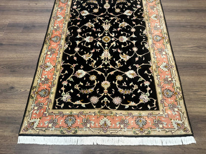 Persian Tabriz Rug 3x5 Black and Salmon Floral Fine Handmade 360 KPSI
