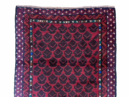 2' 8" X 4' 6" Vintage Handmade Tribal Wool Rug Balouchi Rug Afghan Rug Red Blue
