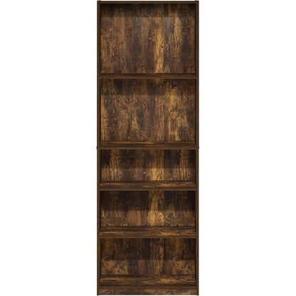 Amber Pine Adjustable 5-Tier Bookcase With Durable Shelves