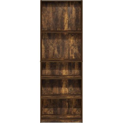 Adjustable 5 Tier Amber Pine Bookcase Living Room Storage