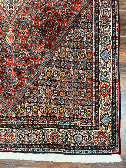 Persian Bidjar Rug 5x10, Wool Hand Knotted Vintage Carpet, Highly Detailed, Mahi Herati Pattern, 5 x 10 Oriental Rug