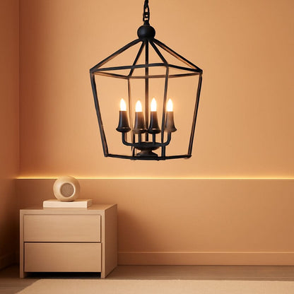 Industrial Black and Gold 4 Light Chandelier With Adjustable Chain