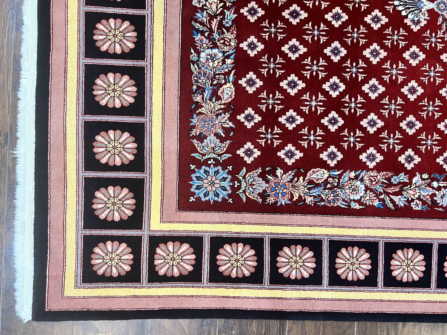Pakistani Rug 6x9, European Aubusson Design, Wool Handmade Vintage Carpet, Dark Red, 6 x 9 Medium Sized Rug