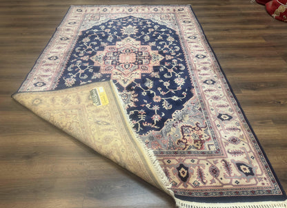 Karastan Rug Navy Serapi, Kara Shah Rug, Navy Blue, 5.6 x 8.6, Vintage Karastan Area Rug, Wool Pile Karastan Rug