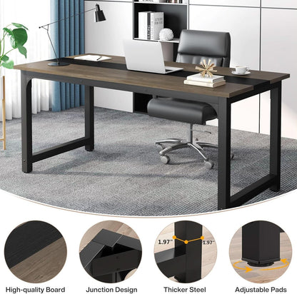 70.8 Inch Executive Desk Vintage Grey Black Large Office Computer Desk