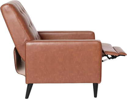 Erza Cognac Brown Leathersoft Pushback Mid Century Modern Recliner Chair