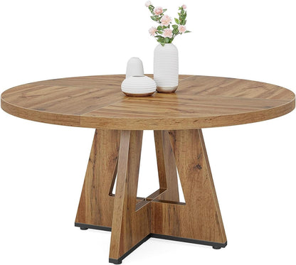 Round Dining Table Wood 47 Inch Burlywood Finish Farmhouse