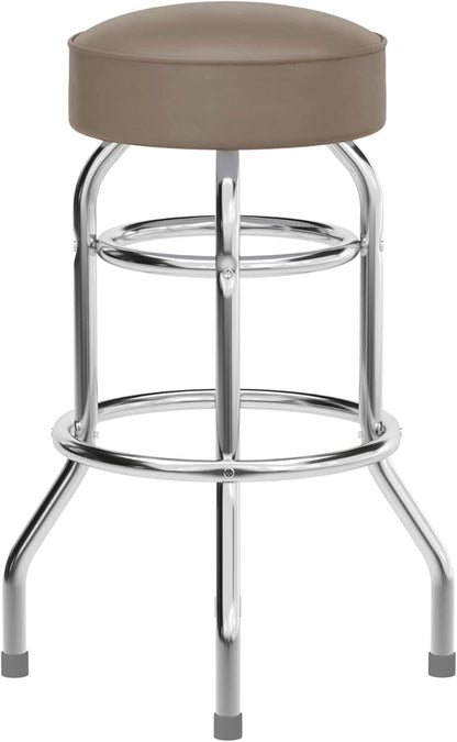 Bruno 2 Pack Chrome Bar Stools Beige Seats Swivel Set