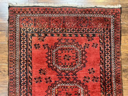 Afghan Rug 3x6, Semi Antique Vintage Oriental Carpet, Wool Handmade Red Rug, Tribal Rug, Afghan Beshir Rug