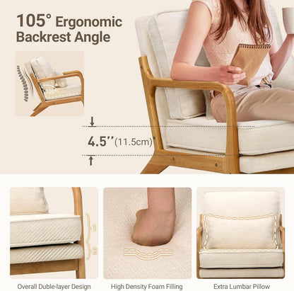 Beige Upholstered Accent Chairs With Lumbar Pillows