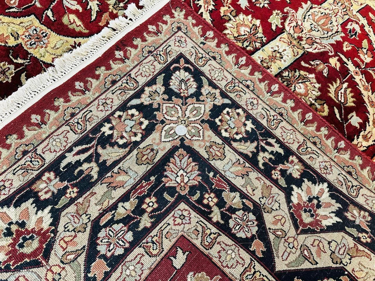 Indo Persian Rug 8x10, Red Vintage Wool Traditional Carpet, Floral, Handmade