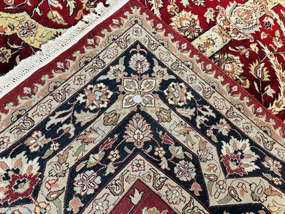 Indo Persian Rug 8x10, Red Vintage Wool Traditional Carpet, Floral, Handmade
