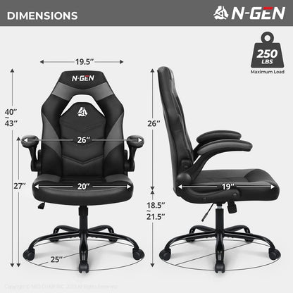 N-GEN Ergonomic Gaming Chair With Lumbar Support Gray PU Leather