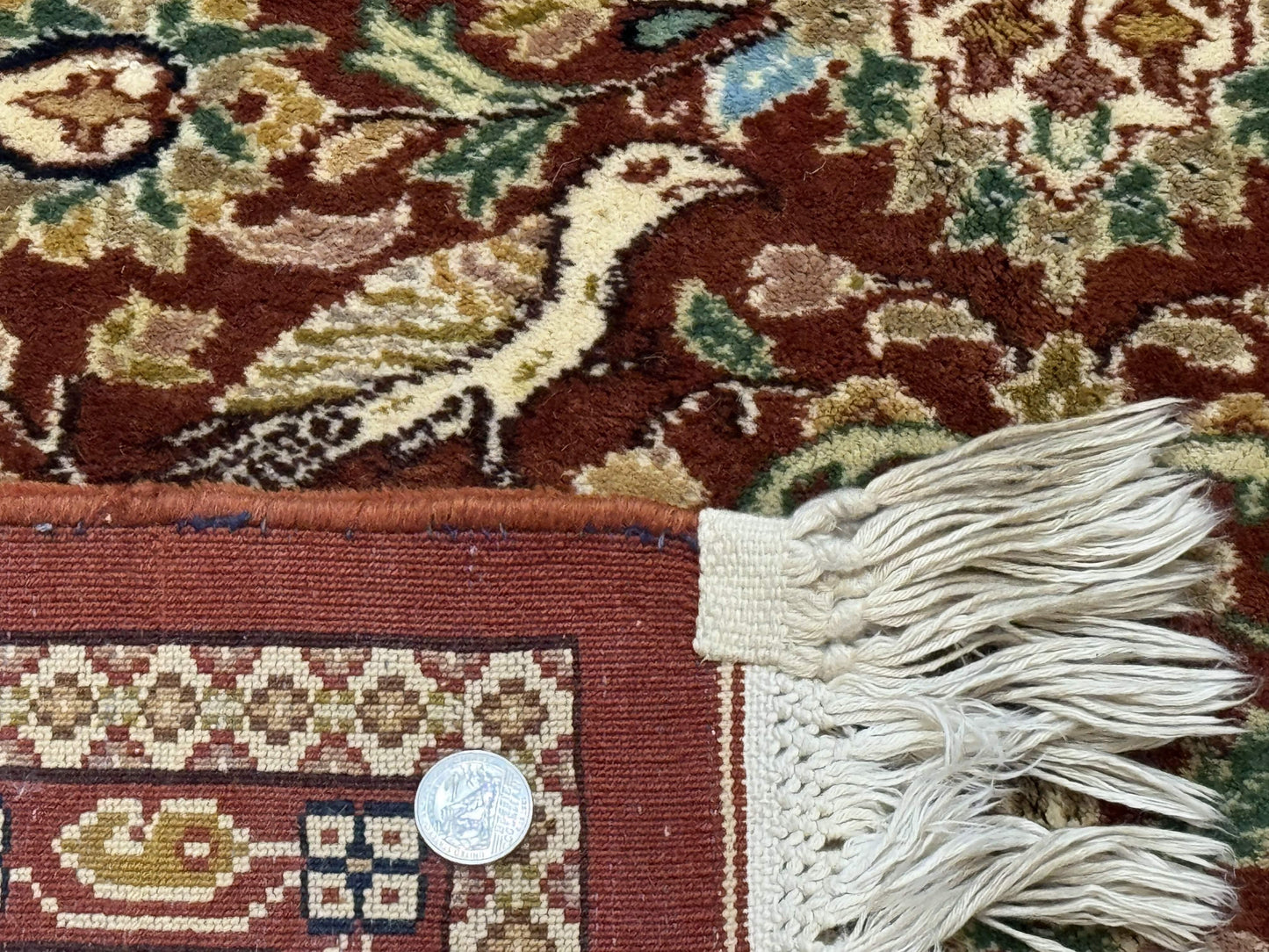 Tree of Life Indian Kashmiri Rug 6x9, Rust Red and Cream, Animal Pictorials, Fine 290 KPSI