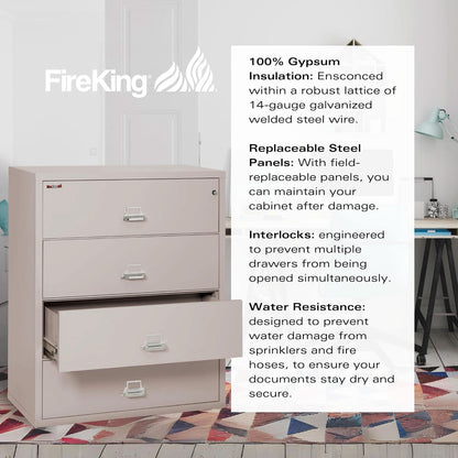 Lateral 4 Drawer Fire Safe File Cabinet With Lock 1 Hour Fire Rated Platinum
