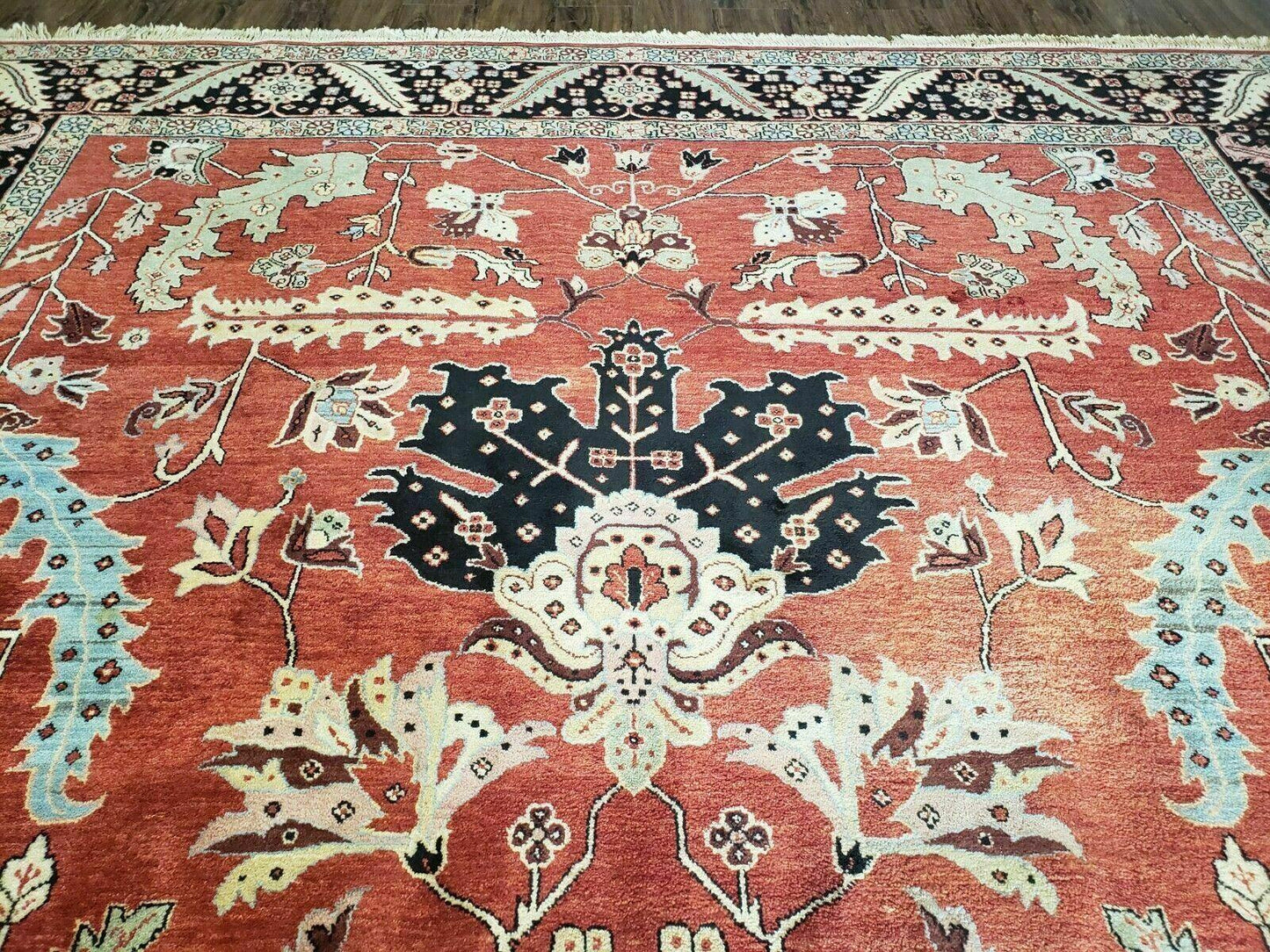 10' X 14' Vintage Hand Made Turkish Wool Rug Carpet Red Black Hand Knotted Nice
