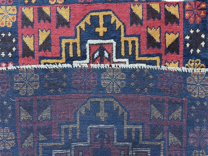 3 X 4.3 Vintage Handmade Tribal Wool Rug Balouch Rug Afghan Rug Red Blue Nice