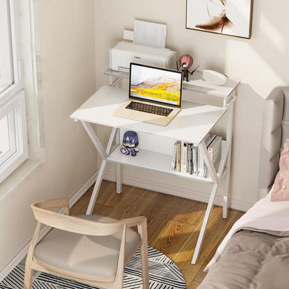 27.5 Inch White Computer Desk With Storage Shelves