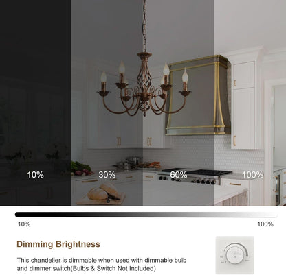 Bronze Rustic Farmhouse Chandelier Six Light Pendant