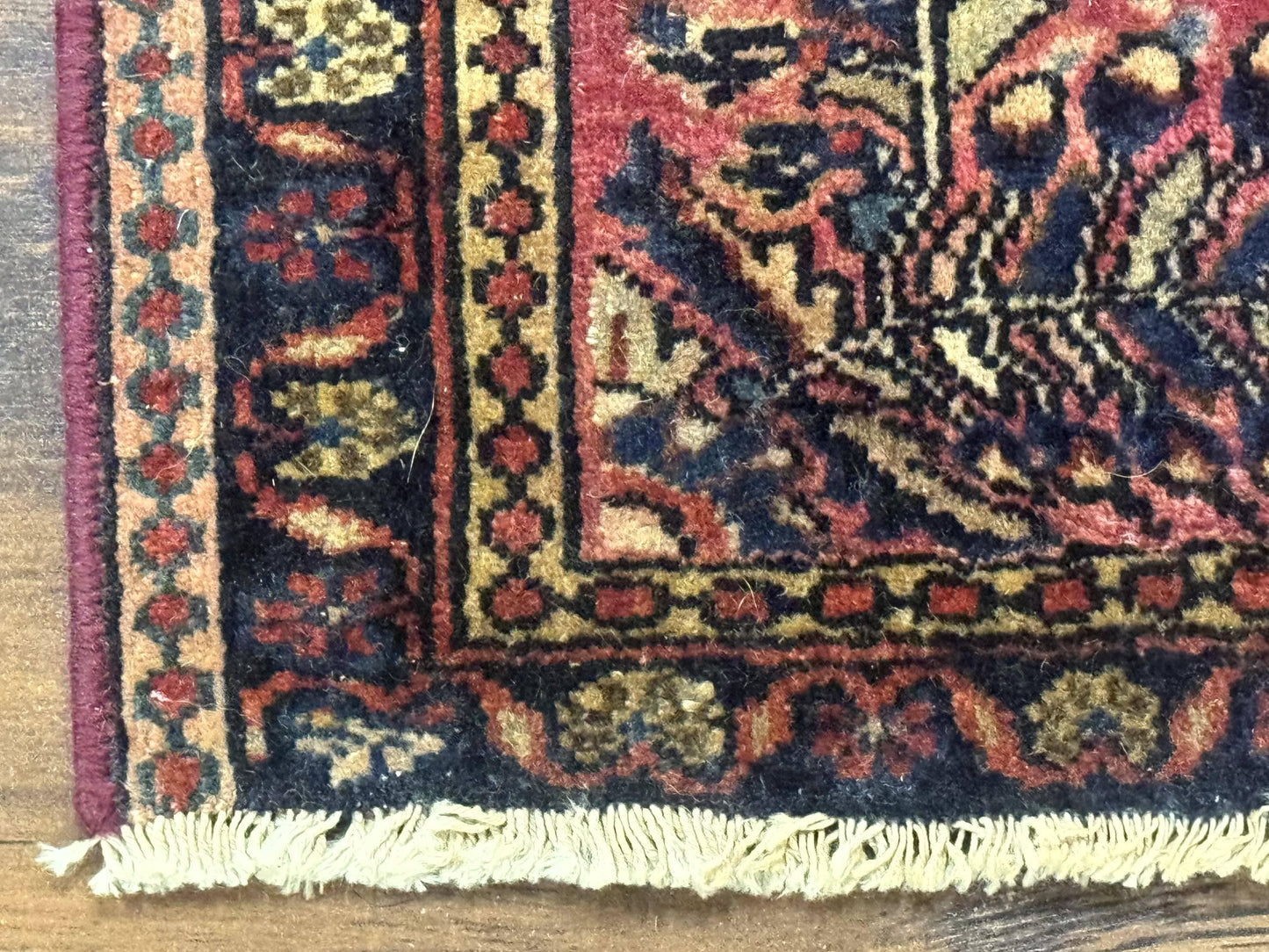 Small Antique Persian Sarouk Rug 2x2 ft, Red 1920s Wool Rug