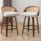 Set Of Two 25 Inch Beige Rattan Swivel Counter Stools With Linen Upholstery Mid Century Modern