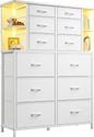 White Bedroom Dresser With LED Lights And 12 Deep Drawers