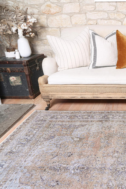 Distressed Vintage Oxus Desert in Grey & Beige Rug