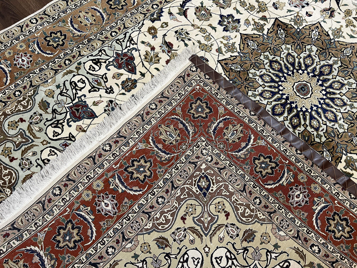 Wonderful Persian Tabriz Rug 7x10, Floral Medallion, Very Fine Oriental Carpet, Ivory