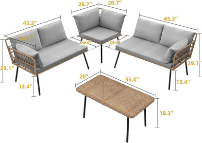 Patio Furniture Set 4 Piece Wicker Outdoor Grey Sectional